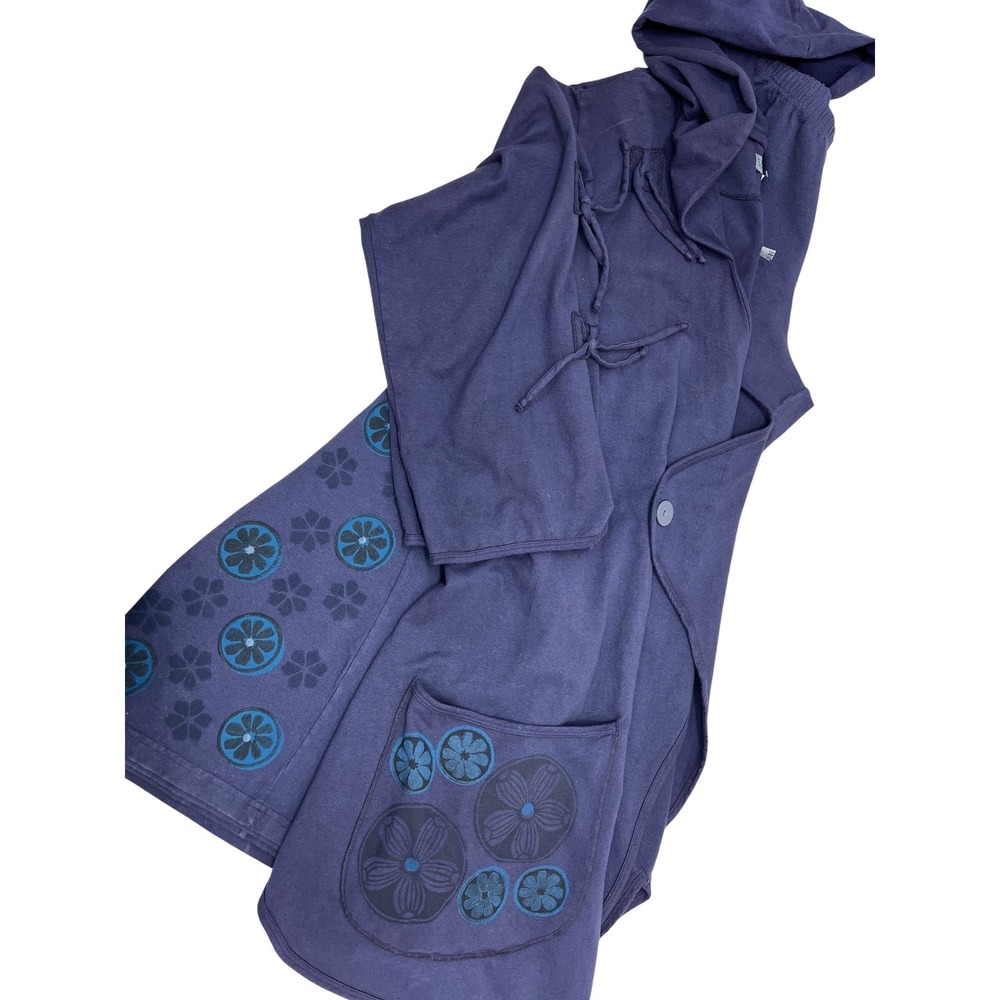 Bluefishβ Lounge Set L Purple Good Cotton Lycra Hooded Jacket Wide Leg Pants